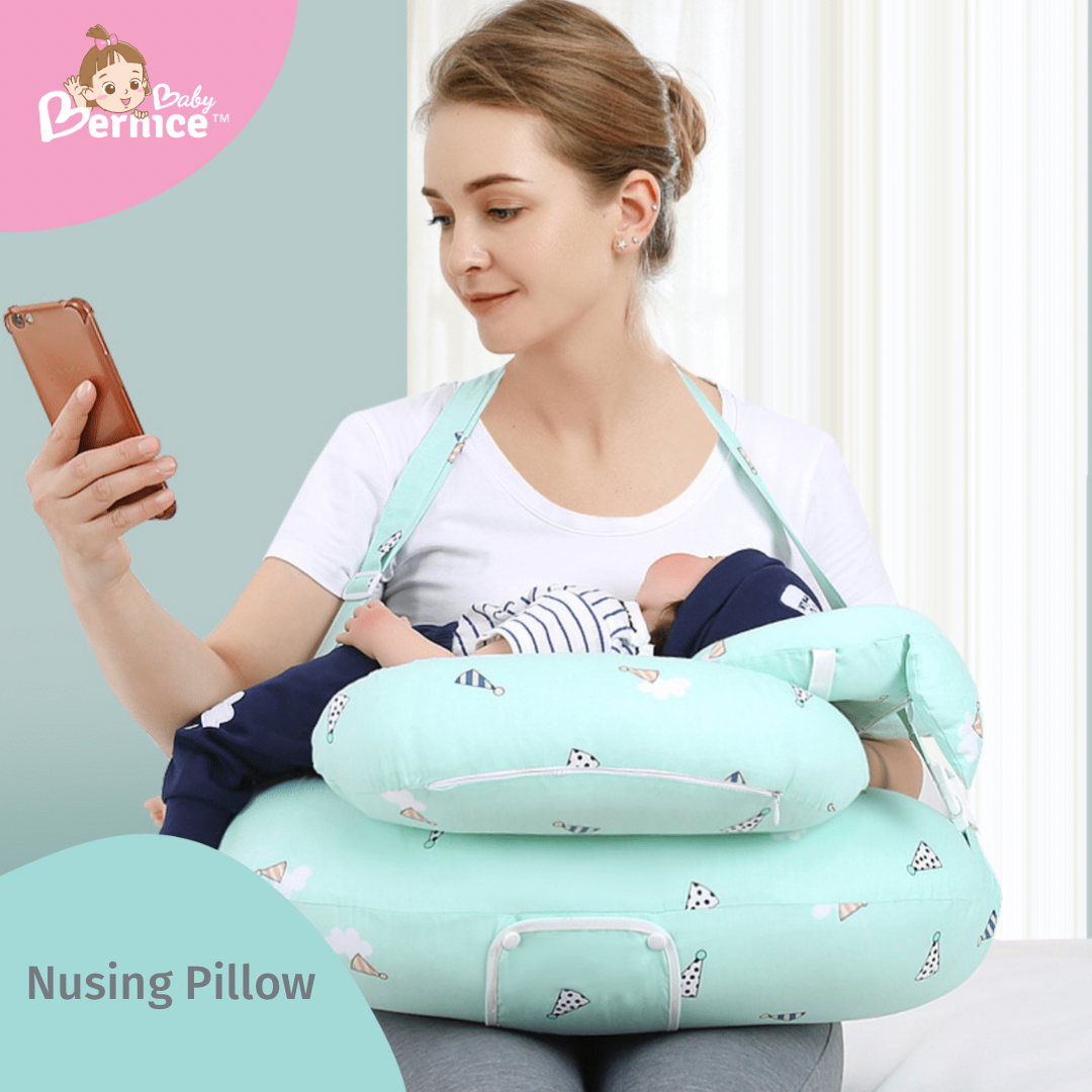 Nursing Pillow and Positioner for Baby Breastfeeding with Detachable Pocket, Head Pillow & Surround Pillow