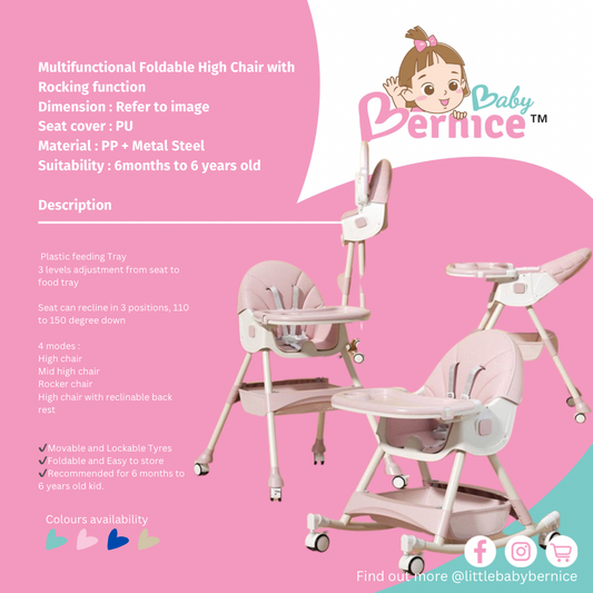 Littlebabybernice Upgraded Foldable Multi-Function High Chair with Rocker Function