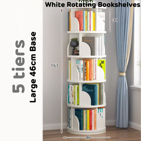 Large 46cm Base Rotatable Bookshelves 2/3/4/5 tiers