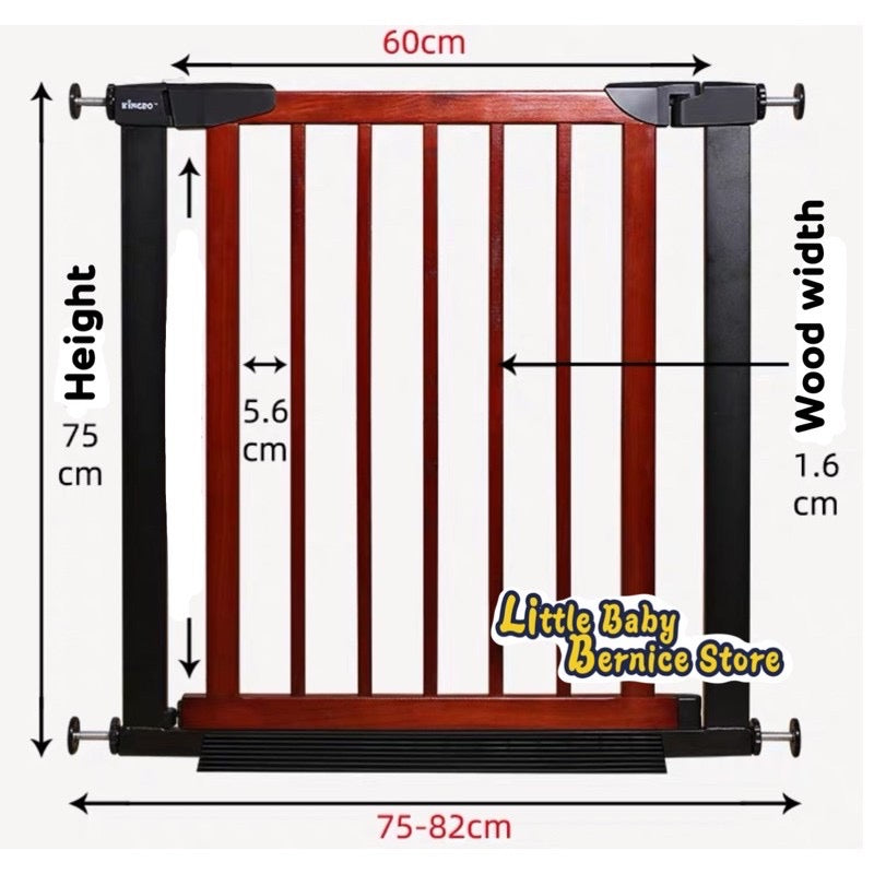 Dark Red Pine Wood and Black Metal Baby Safety Gate / Pets Safety Gate