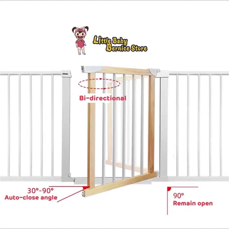 Pine Wood and White Metal Baby Safety Gate / Pets Safety Gate