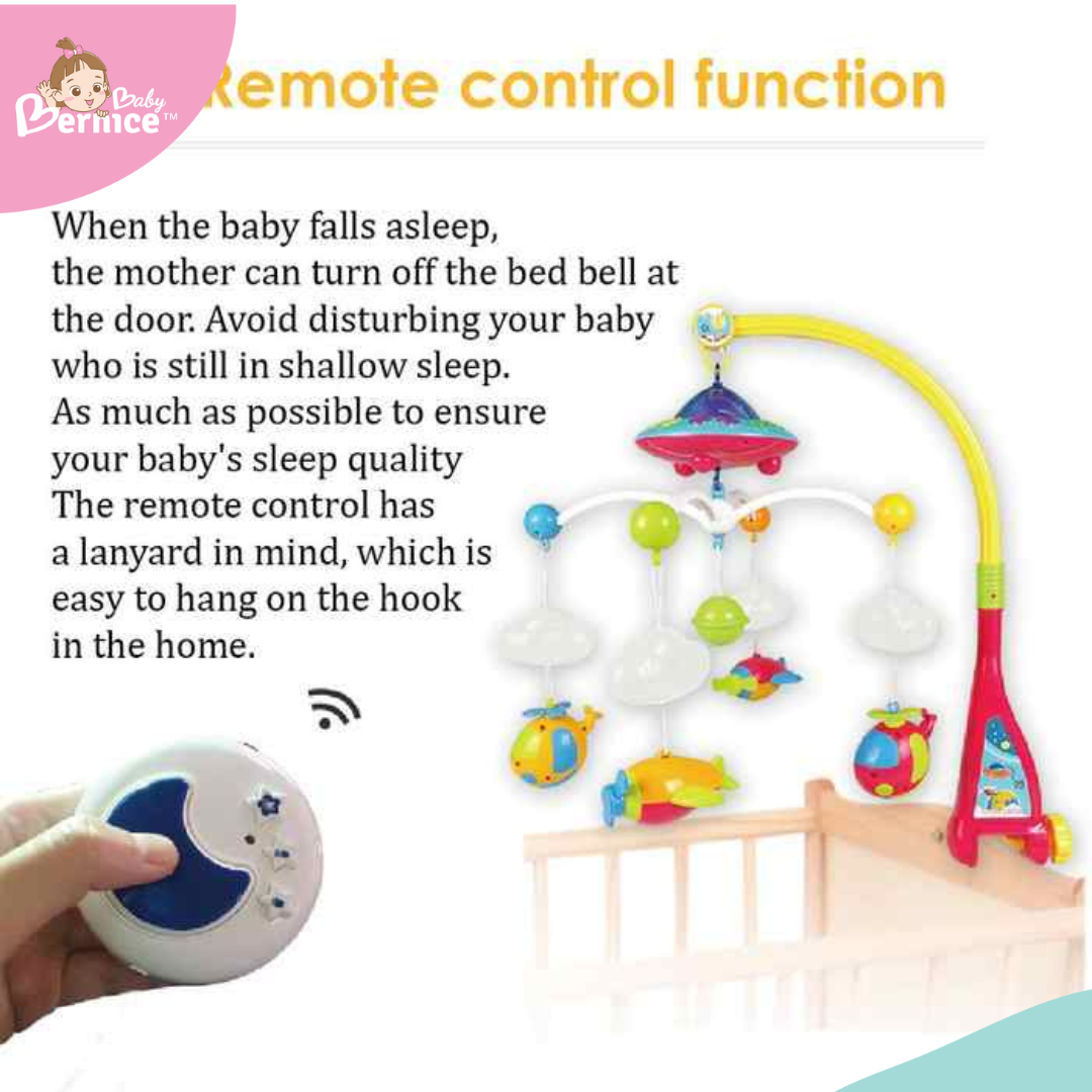 Baby Crib Mobile with Music and Lights, Remote Control and Light Projector with Stars. Musical Mobile for Crib with Space, Airplanes and Clouds Theme. Nursery Toys for Babies 0-24 Months