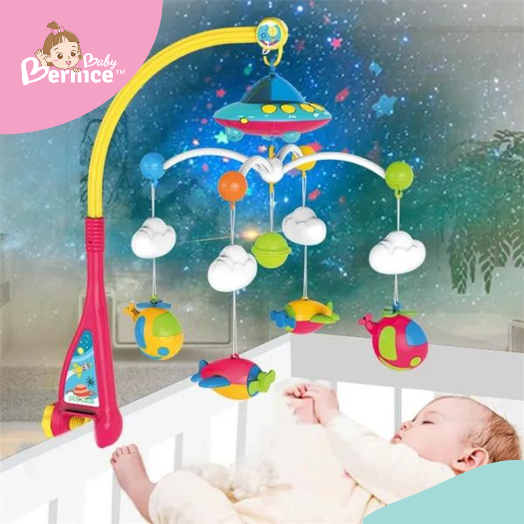 Baby Crib Mobile with Music and Lights, Remote Control and Light Projector with Stars. Musical Mobile for Crib with Space, Airplanes and Clouds Theme. Nursery Toys for Babies 0-24 Months