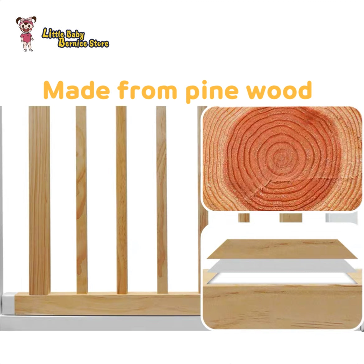 Pine Wood and White Metal Baby Safety Gate / Pets Safety Gate