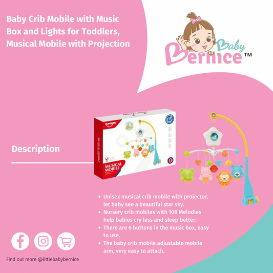 Baby Crib Mobile with Music Box and Lights for Toddlers, Musical Mobile with Projection for Infants Age 0 to 24 Months