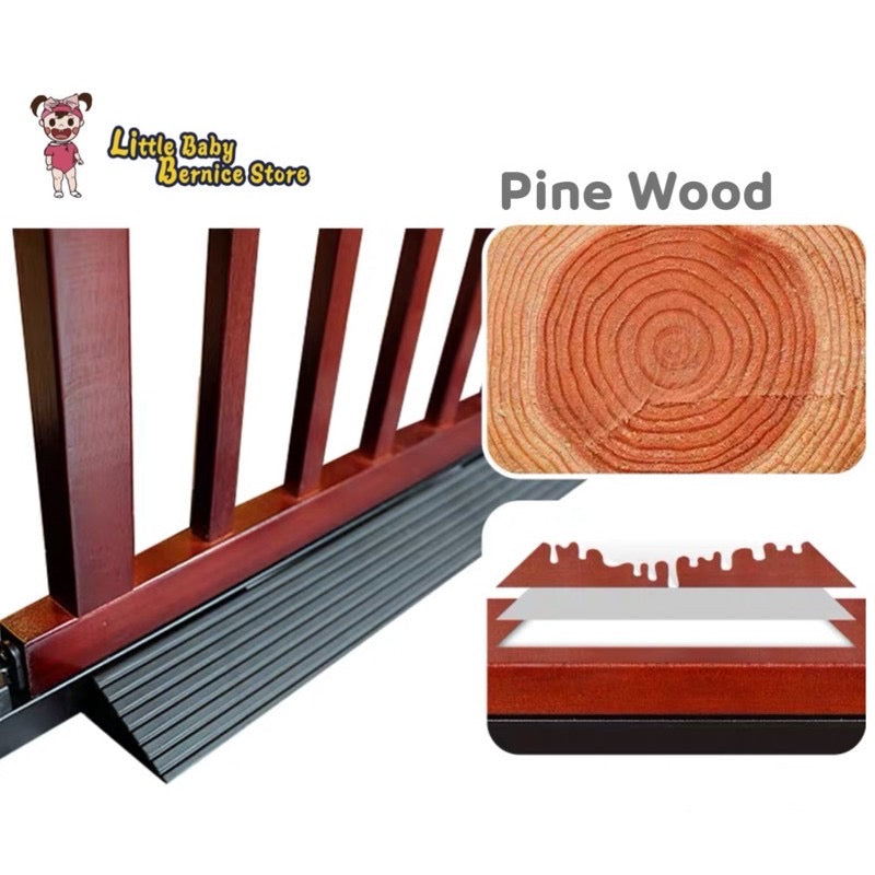 Dark Red Pine Wood and Black Metal Baby Safety Gate / Pets Safety Gate