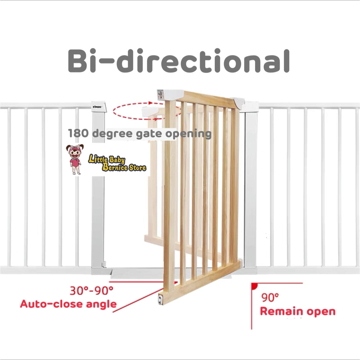 Pine Wood and White Metal Baby Safety Gate / Pets Safety Gate