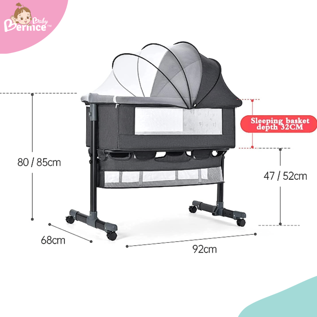 Adjustable Rocking Cot/Side Bed  with wheels  L 90cm W 58-68cm H 80cm Inner cot size L 87cm W 50 cm Depth 32cm