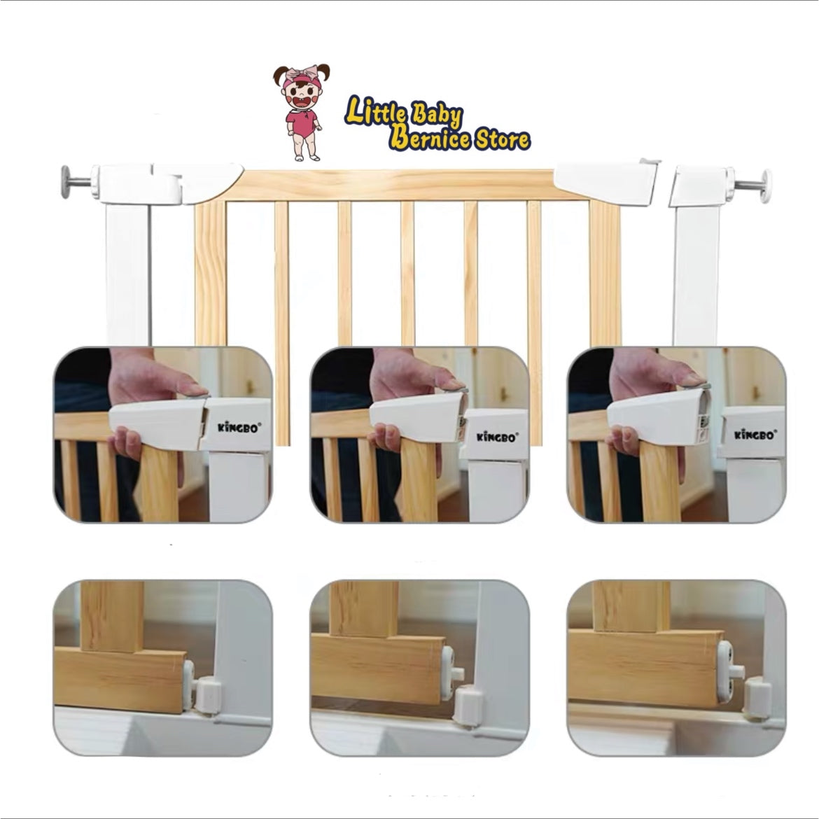 Pine Wood and White Metal Baby Safety Gate / Pets Safety Gate