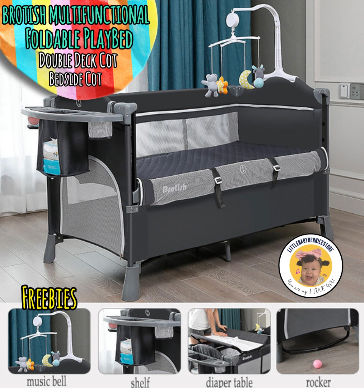 Baby Cot Multifunctional 2 Layer Portable Infant Baby Cot Playpen Travel Cot Bed With Side Slide Door