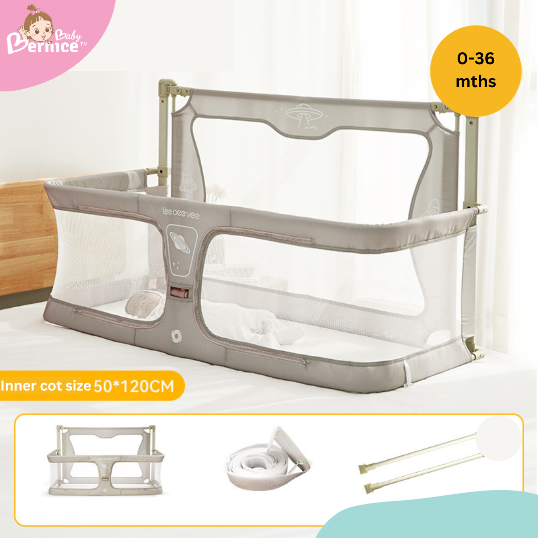 Baby Portable Rail Guard - 3 in 1 Baby Bed Guardrail Crib  L 120cm W 50cm H 42cm (Baby front guard) H 70cm (from bed bottom to the top)   Age : 0-36 Months for the cot 0-72months for the bed fence