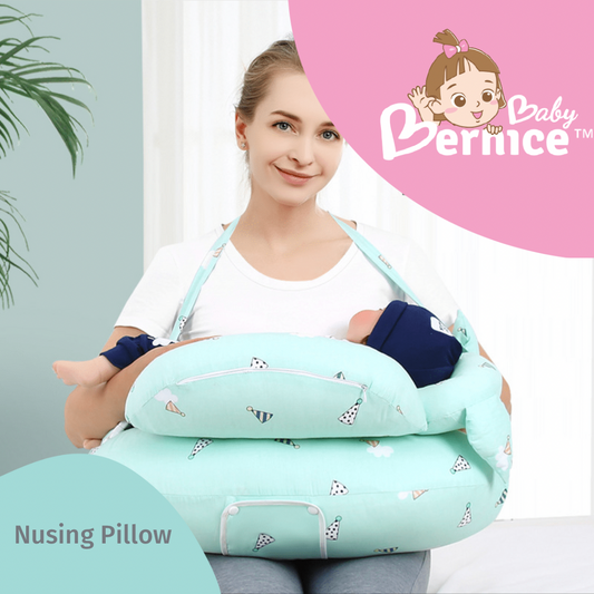 Nursing Pillow and Positioner for Baby Breastfeeding with Detachable Pocket, Head Pillow & Surround Pillow