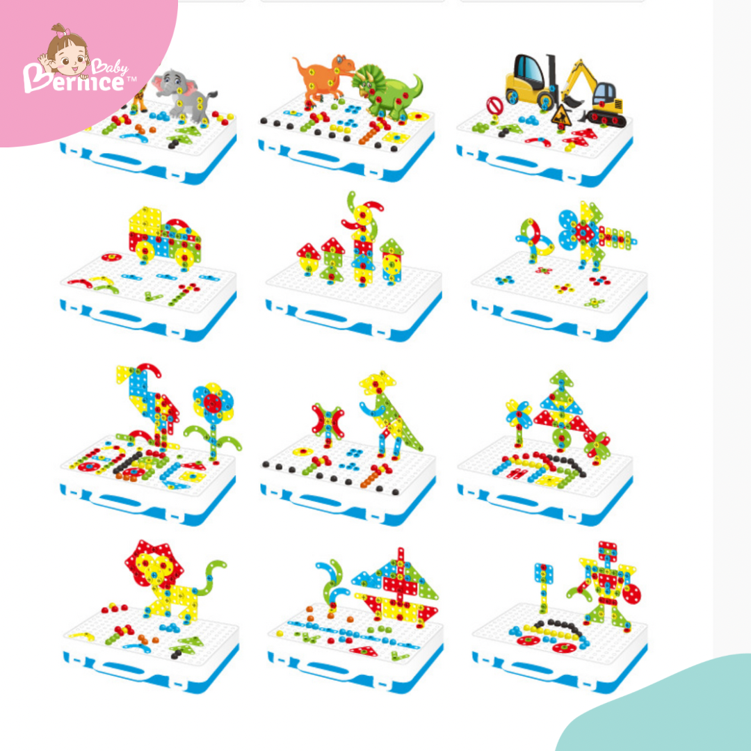 Creative Mosaic Puzzle Toy With Electric Drill Screw Tool Set DIY Construction Engineering Building Blocks STEM Learning Toy Games Activity Center